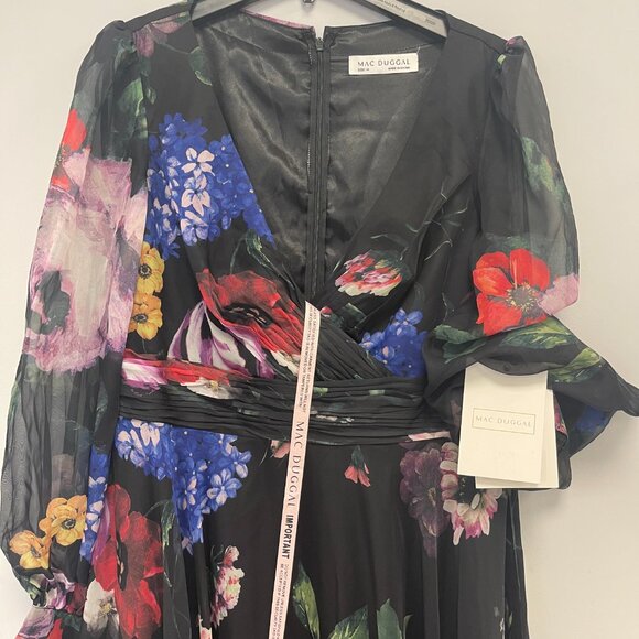Mac Duggal Bishop Sleeve Floral Print Dress, Size 14 - NWT - Picture 6 of 10